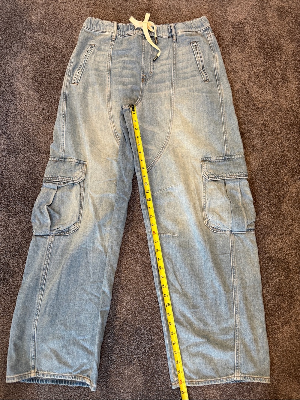 Hidden Light Wash Denim Cargo Pants